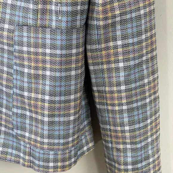 AUTRES FILLES blue/yellow Plaid unstructured gold hardware Blazer Jacket Size M - Picture 6 of 13
